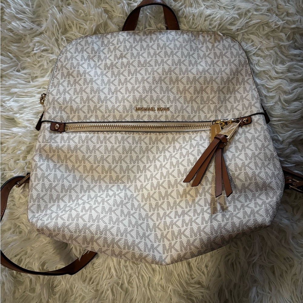 Michael Kors Beige and Brown Logo Backpack